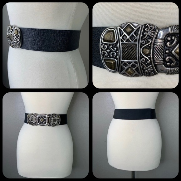 Chico’s black leather boho studded metal belt size small - Picture 1 of 8